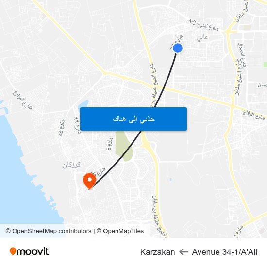 Avenue 34-1/A'Ali to Karzakan map