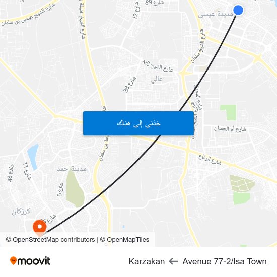 Avenue 77-2/Isa Town to Karzakan map