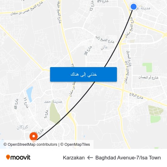 Baghdad Avenue-7/Isa Town to Karzakan map