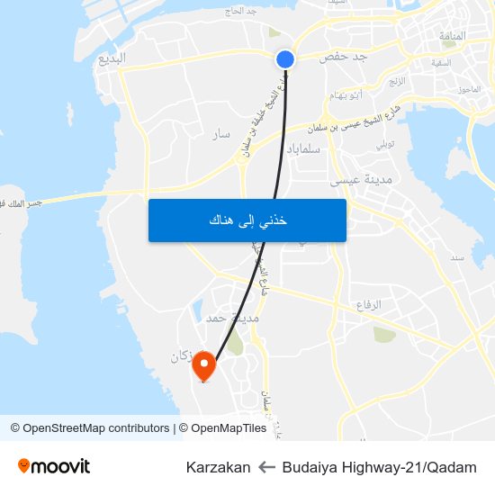 Budaiya Highway-21/Qadam to Karzakan map