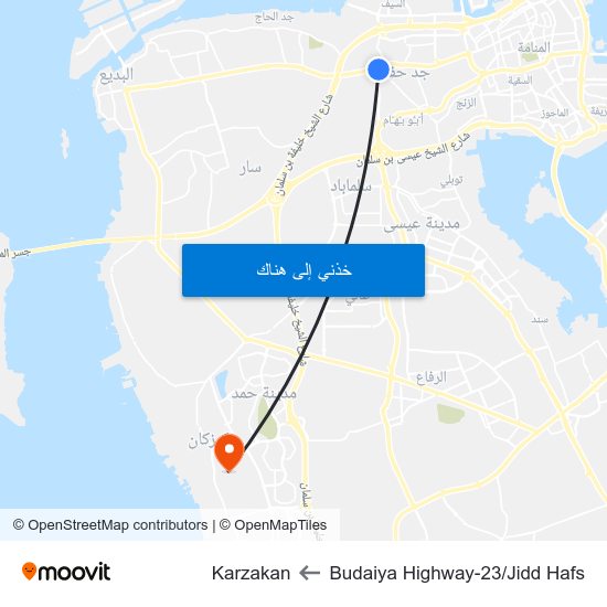 Budaiya Highway-23/Jidd Hafs to Karzakan map