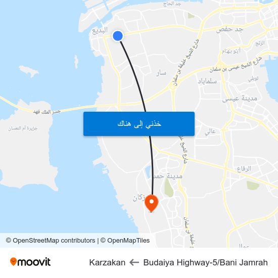 Budaiya Highway-5/Bani Jamrah to Karzakan map
