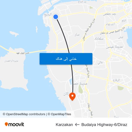 Budaiya Highway-6/Diraz to Karzakan map