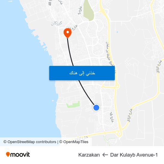 Dar Kulayb Avenue-1 to Karzakan map