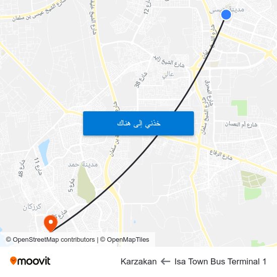 Isa Town Bus Terminal 1 to Karzakan map