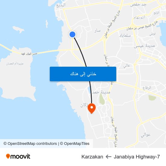 Janabiya Highway-7 to Karzakan map