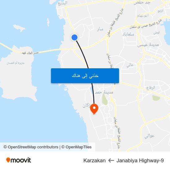 Janabiya Highway-9 to Karzakan map