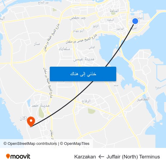 Juffair (North) Terminus to Karzakan map