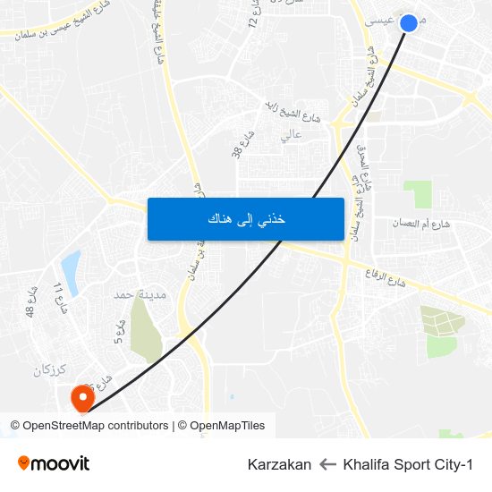 Khalifa Sport City-1 to Karzakan map