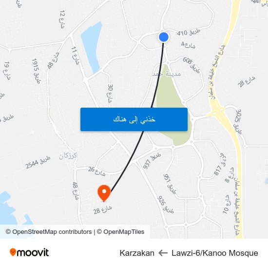 Lawzi-6/Kanoo Mosque to Karzakan map