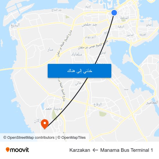 Manama Bus Terminal 1 to Karzakan map