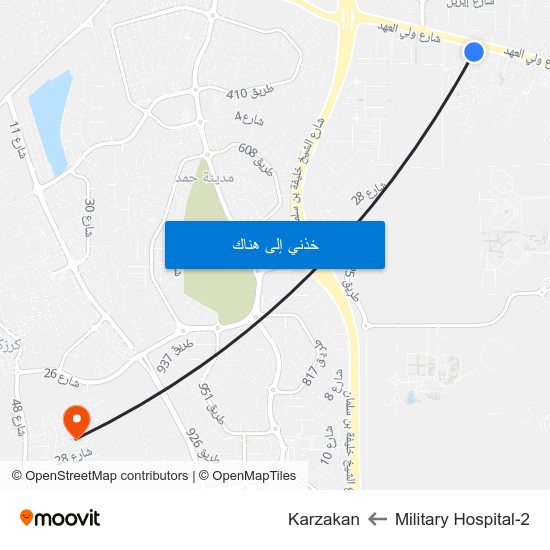 Military Hospital-2 to Karzakan map