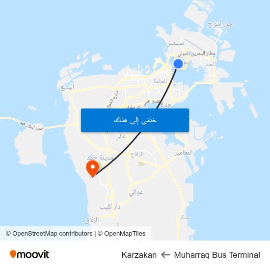 Muharraq Bus Terminal to Karzakan map