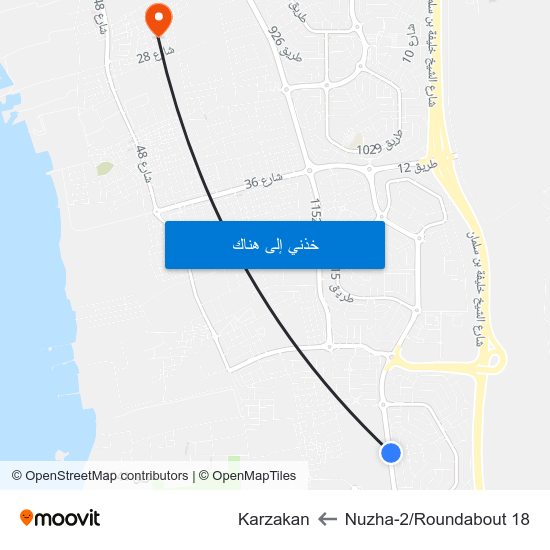 Nuzha-2/Roundabout 18 to Karzakan map