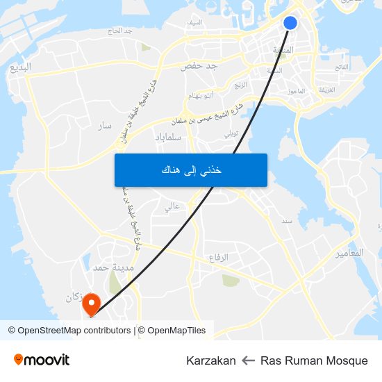 Ras Ruman Mosque to Karzakan map