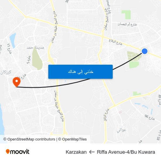Riffa Avenue-4/Bu Kuwara to Karzakan map