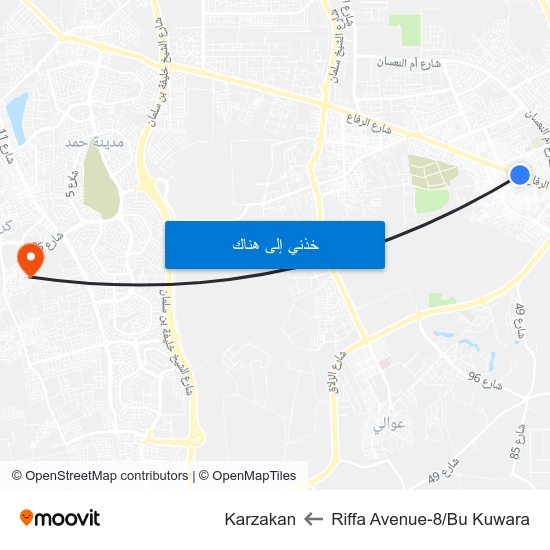 Riffa Avenue-8/Bu Kuwara to Karzakan map