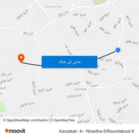 Rowdha-5/Roundabout 9 to Karzakan map