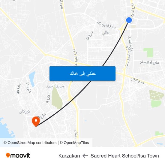 Sacred Heart School/Isa Town to Karzakan map