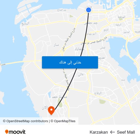 Seef Mall to Karzakan map