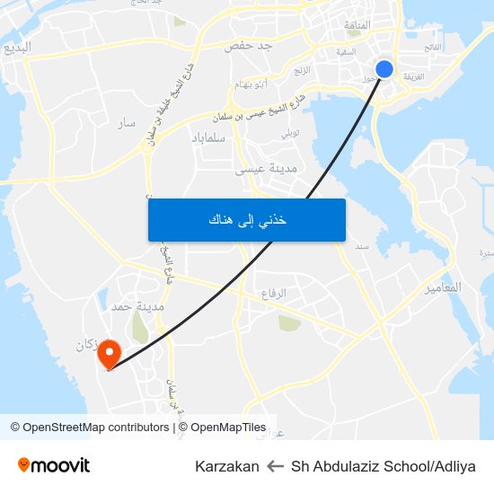 Sh Abdulaziz School/Adliya to Karzakan map