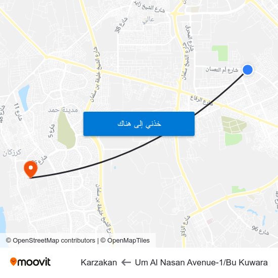 Um Al Nasan Avenue-1/Bu Kuwara to Karzakan map