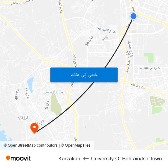 University Of Bahrain/Isa Town to Karzakan map