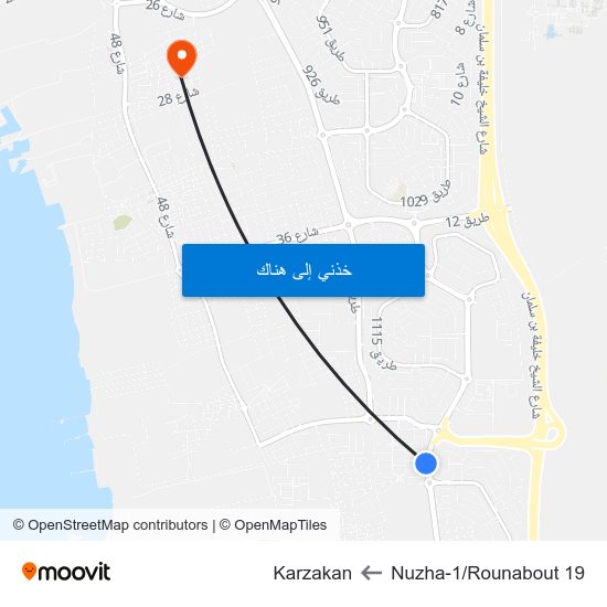 Nuzha-1/Rounabout 19 to Karzakan map