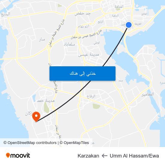 Umm Al Hassam/Ewa to Karzakan map