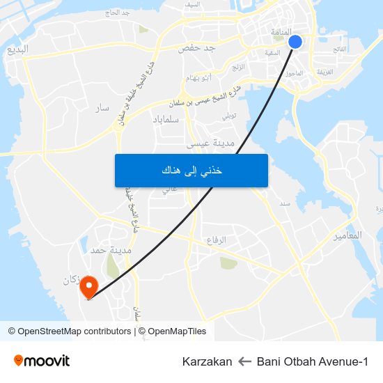 Bani Otbah Avenue-1 to Karzakan map