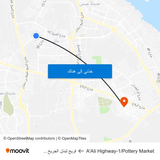 A'Ali Highway-1/Pottery Market to فريج لبنان الجريح .. map