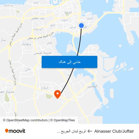 Alnasser Club/Juffair to فريج لبنان الجريح .. map