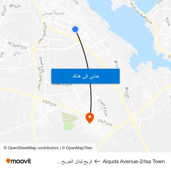 Alquds Avenue-2/Isa Town to فريج لبنان الجريح .. map