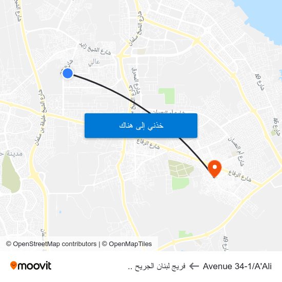 Avenue 34-1/A'Ali to فريج لبنان الجريح .. map