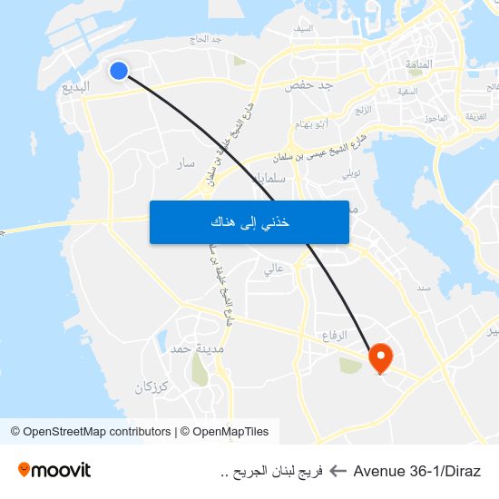 Avenue 36-1/Diraz to فريج لبنان الجريح .. map