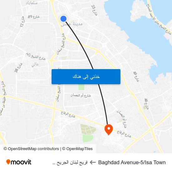 Baghdad Avenue-5/Isa Town to فريج لبنان الجريح .. map