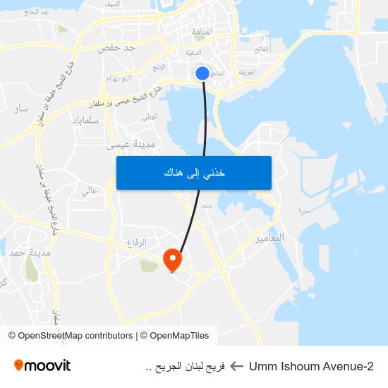 Umm Ishoum Avenue-2 to فريج لبنان الجريح .. map
