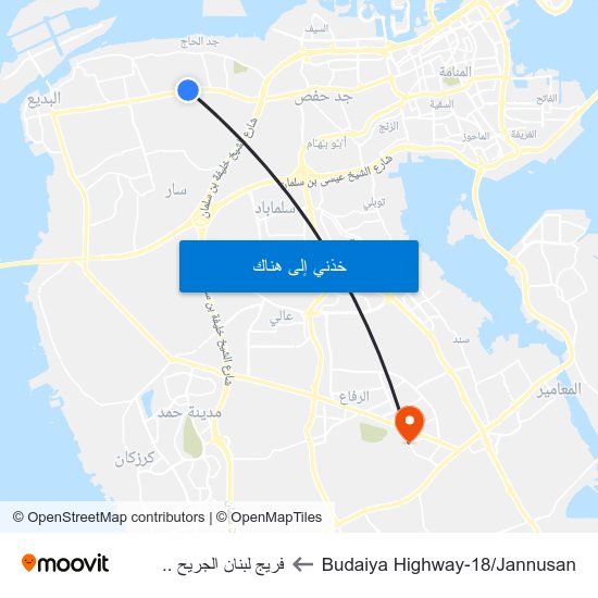Budaiya Highway-18/Jannusan to فريج لبنان الجريح .. map