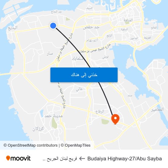 Budaiya Highway-27/Abu Sayba to فريج لبنان الجريح .. map