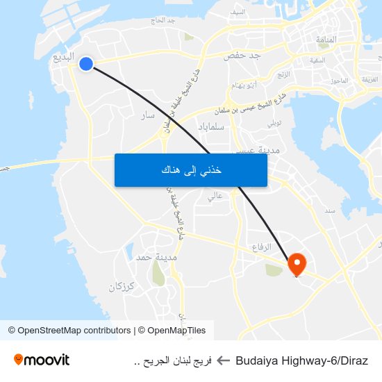 Budaiya Highway-6/Diraz to فريج لبنان الجريح .. map