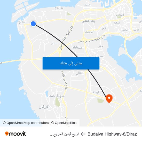 Budaiya Highway-8/Diraz to فريج لبنان الجريح .. map