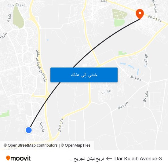 Dar Kulaib Avenue-3 to فريج لبنان الجريح .. map