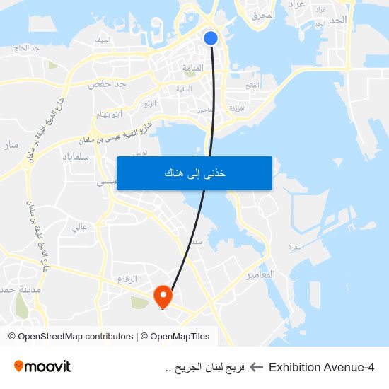Exhibition Avenue-4 to فريج لبنان الجريح .. map