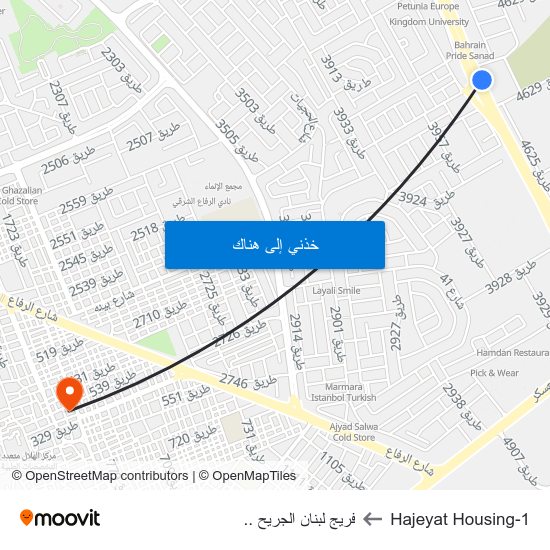 Hajeyat Housing-1 to فريج لبنان الجريح .. map
