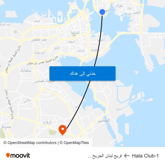 Hala Club-1 to فريج لبنان الجريح .. map