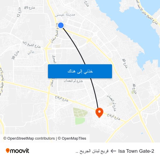 Isa Town Gate-2 to فريج لبنان الجريح .. map