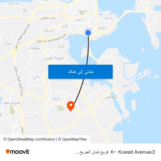 Kuwait Avenue/2 to فريج لبنان الجريح .. map