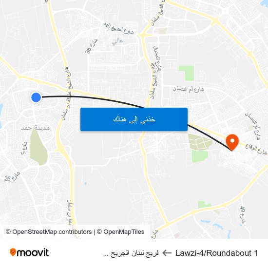 Lawzi-4/Roundabout 1 to فريج لبنان الجريح .. map
