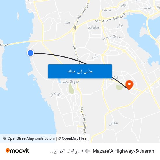 Mazare'A Highway-5/Jasrah to فريج لبنان الجريح .. map