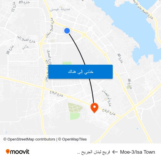 Moe-3/Isa Town to فريج لبنان الجريح .. map